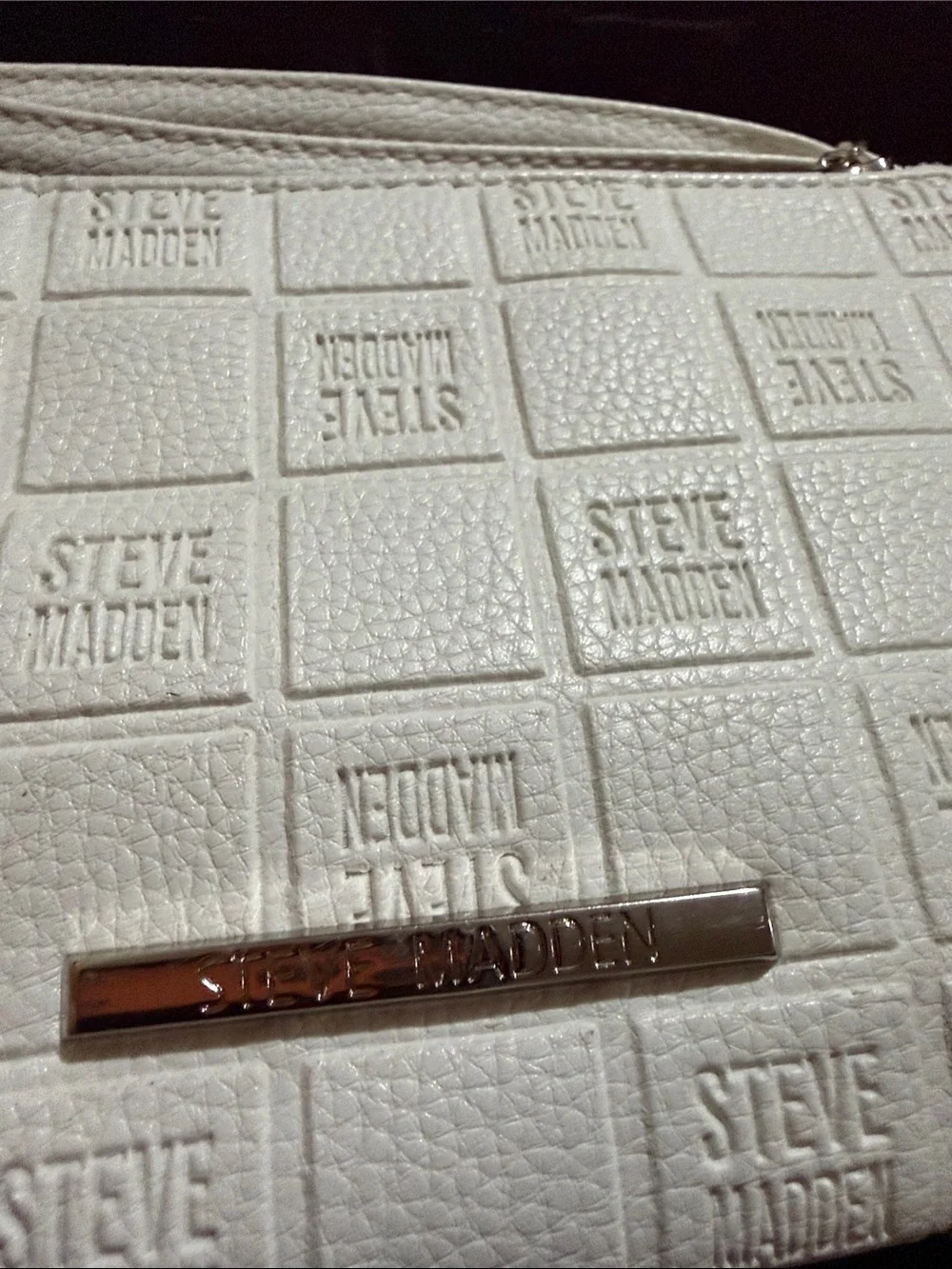 Steve Madden White Embossed Logo Wristlet